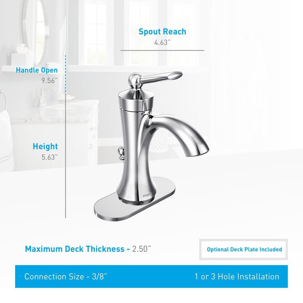 Robinet de lavabo de salle de bain à poignée unique Wynford de 4 pouces avec plaque de pont en chrome (vidange et valve incluses)