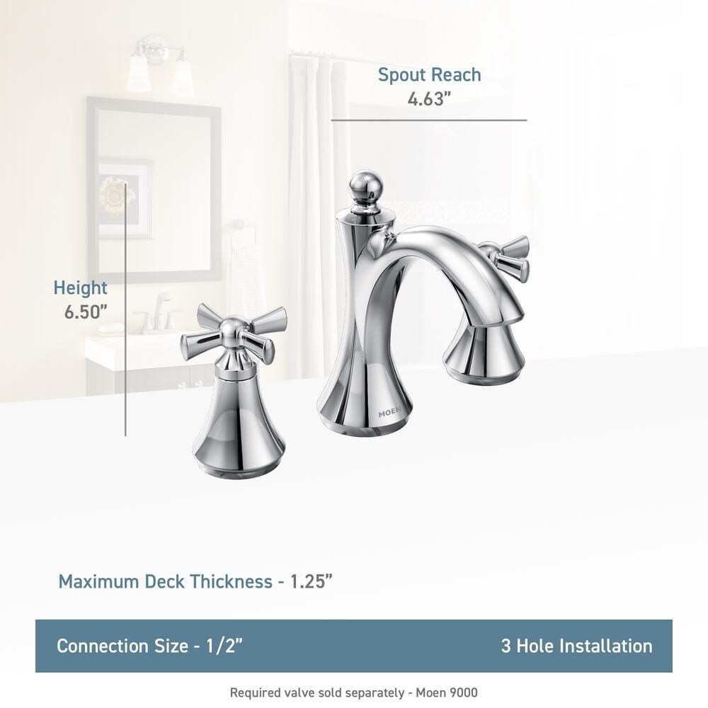 Wynford 2 Handle 8-to-16-Inch Widespread Bathroom Sink Faucet/Tap in Chrome (Drain Included; Valve Not Included)