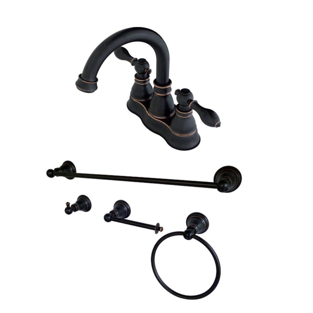 Ensemble de robinet de salle de bain traditionnel à 2 poignées de 4 pouces et d'accessoires de salle de bain en bronze huilé