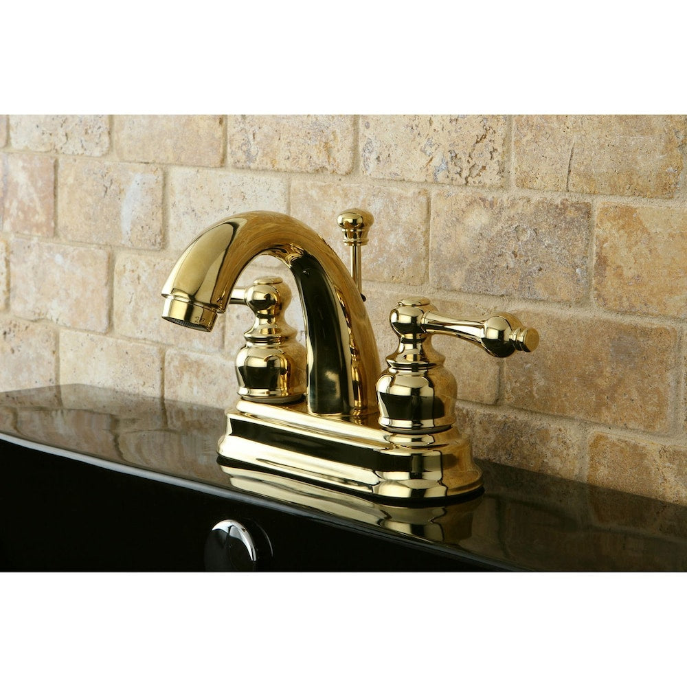 Robinet de salle de bain à arc moyen à 2 poignées et à ensemble central de 4 pouces Restoration en laiton poli