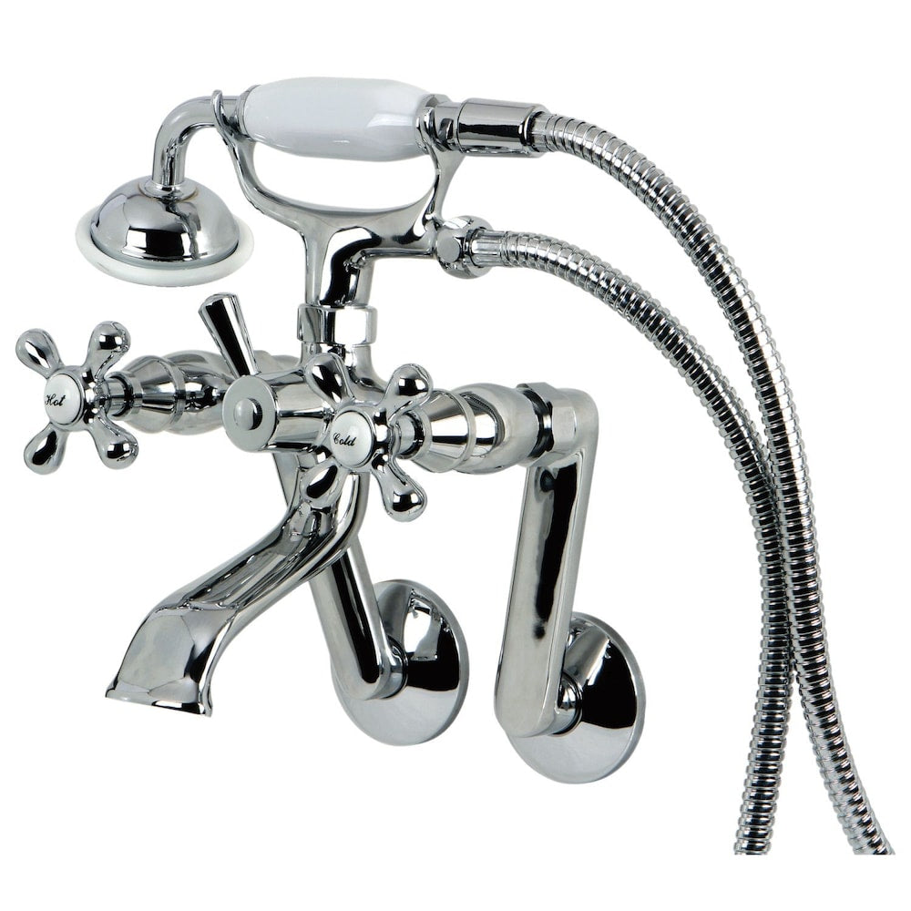 Robinet de baignoire à 3 poignées avec douchette à main en chrome de style victorien