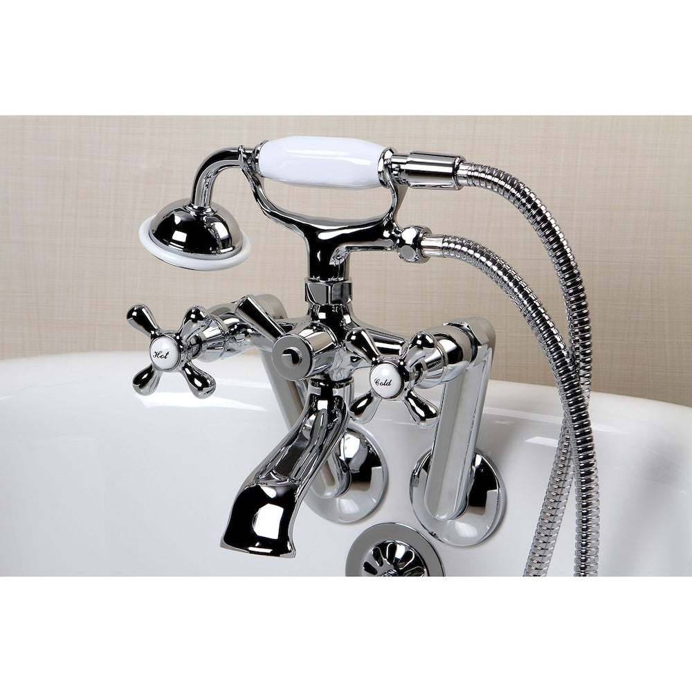 Robinet de baignoire à 3 poignées avec douchette à main en chrome de style victorien
