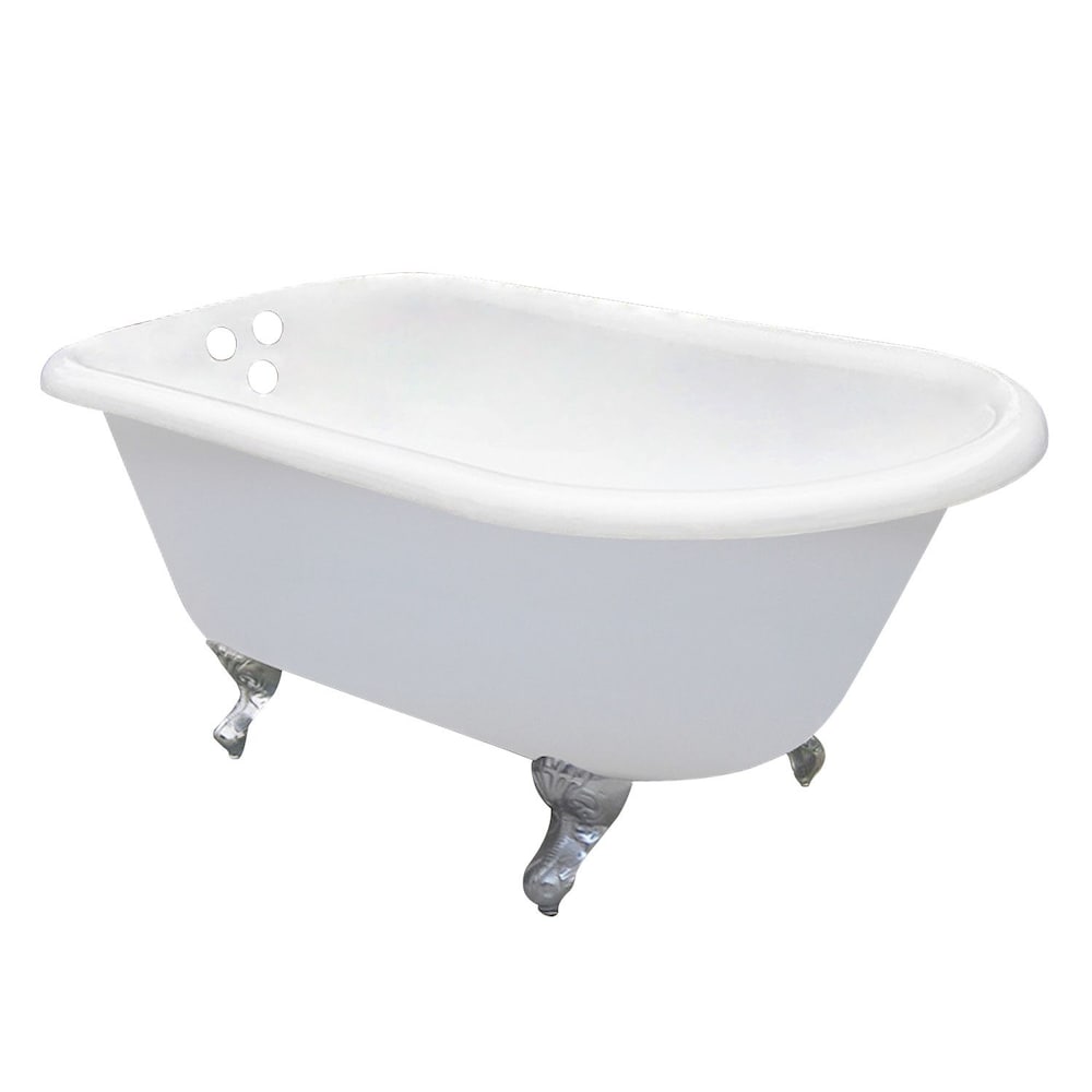 Petite 4.5 ft. Cast Iron Chrome Claw Foot Roll Top Tub with 3-3/8 inch Centers in White