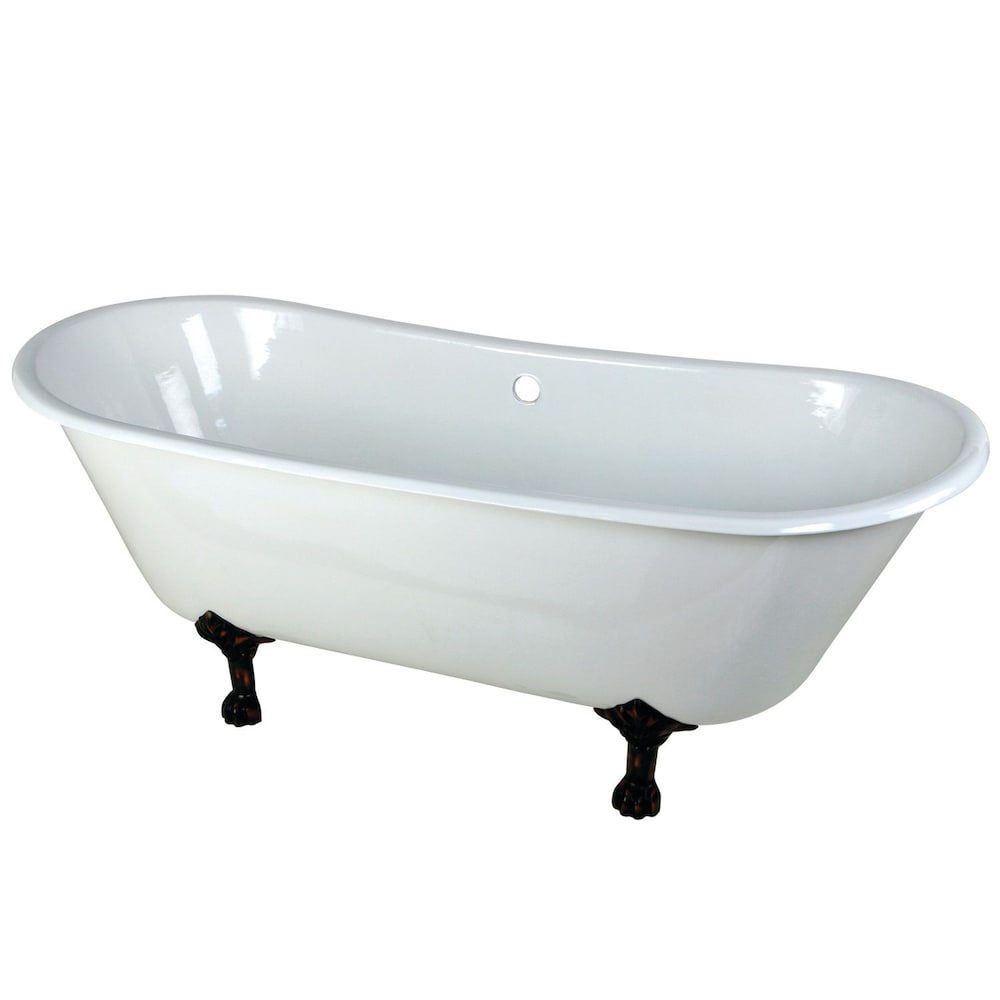 Baignoire à pattes double en fonte avec revêtement en bronze huilé de 5,6 pi en blanc