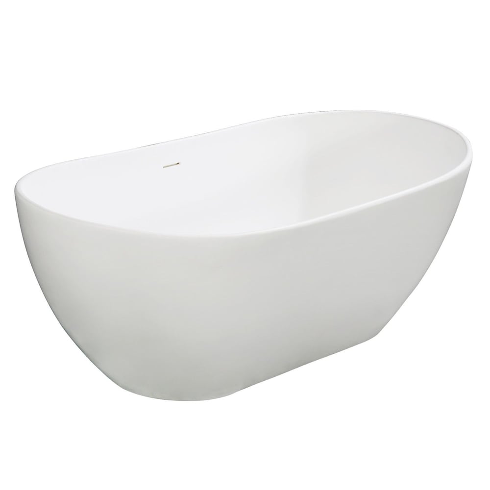 Baignoire autoportante à fond plat en pierre mate à surface solide Vera de 64,6 pouces en blanc