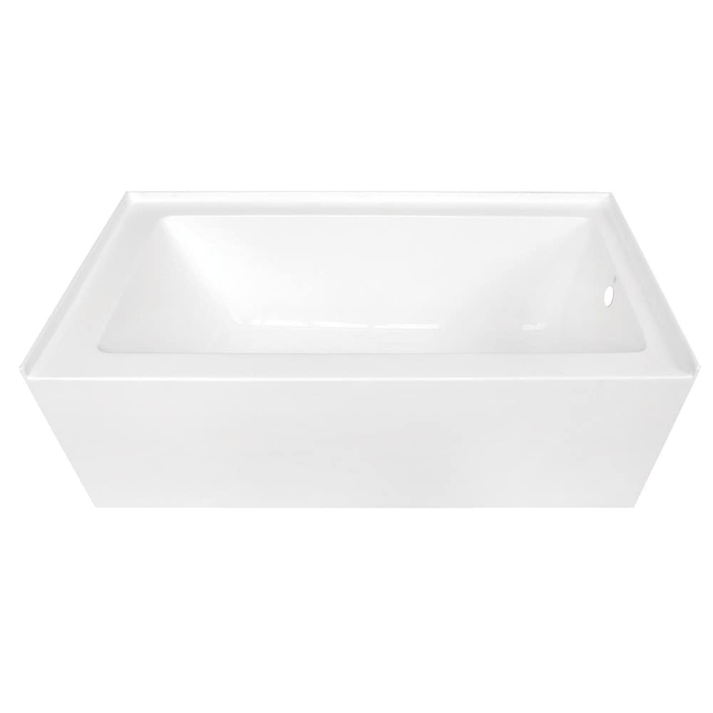 Baignoire en alcôve rectangulaire contemporaine en acrylique de 5 pieds avec drain à droite en blanc