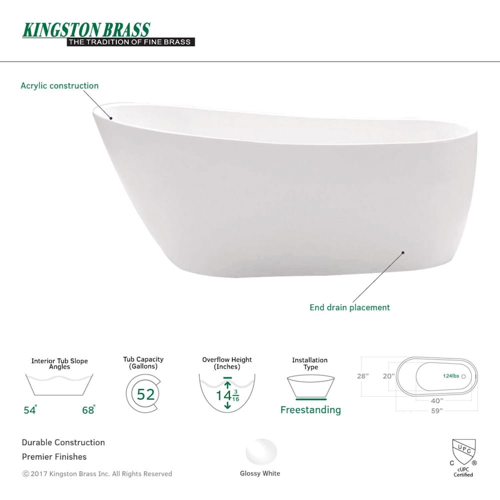Fusion 4.9 ft. Front Drain Flat-bottom Freestanding Bathtub in White