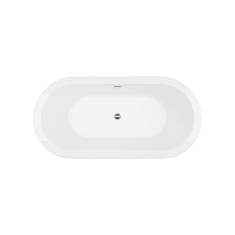 Baignoire autoportante en acrylique à fond plat Dexter de 71 pouces en blanc sans robinet