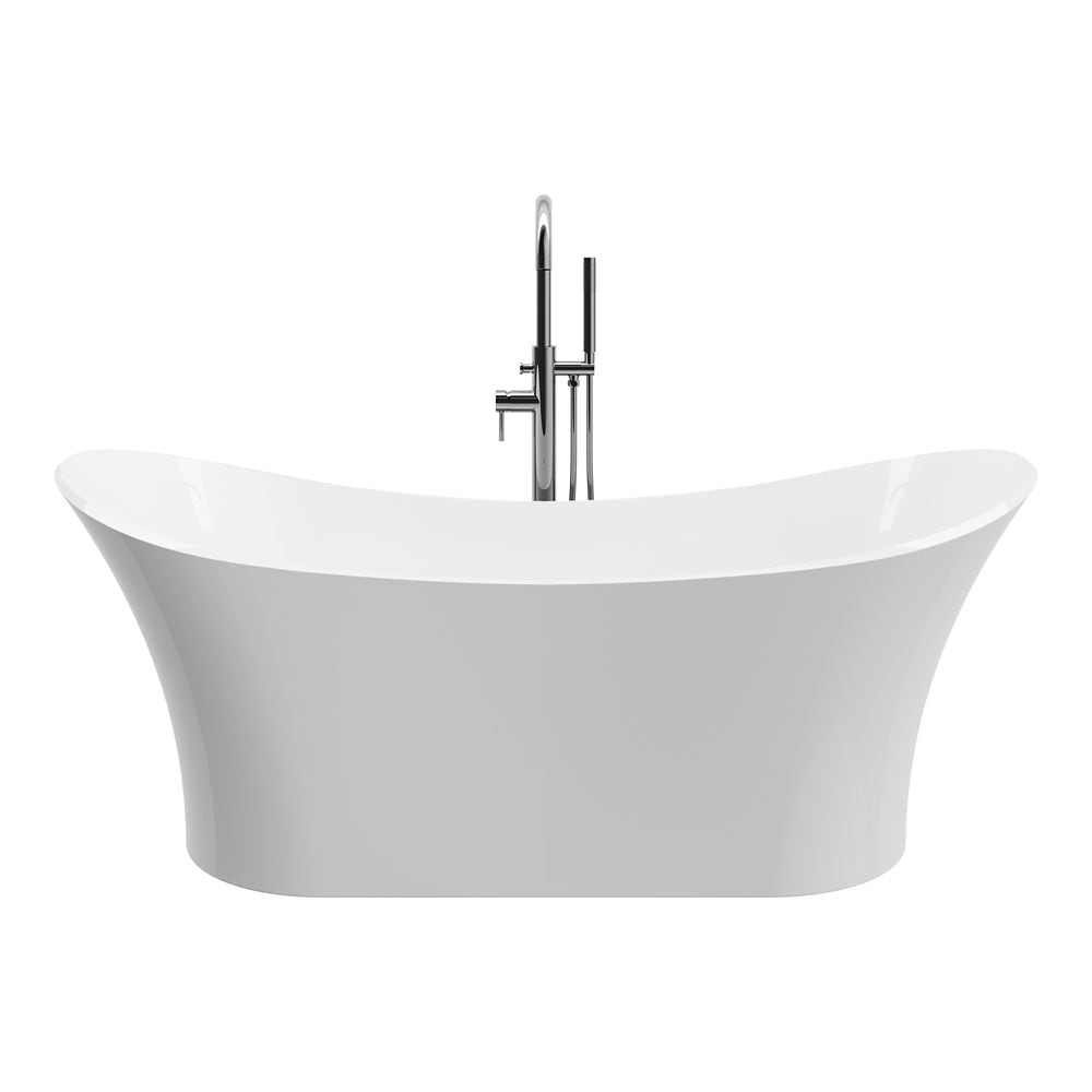 Baignoire autoportante à fond plat en résine solide Ariel de 69 pouces en blanc sans robinet