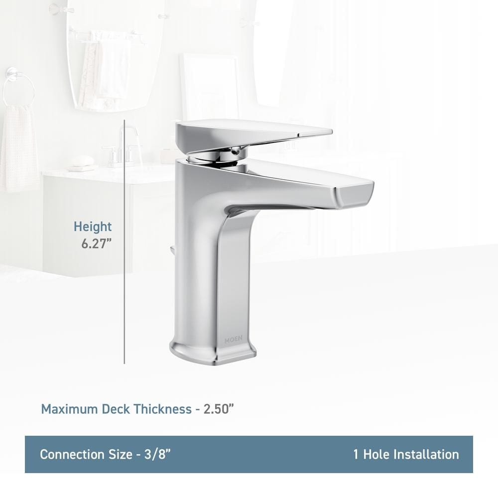Robinet de lavabo de salle de bain à poignée unique et trou unique en chrome (vidange et valve incluses)