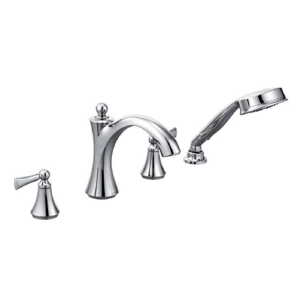 Robinet de baignoire romaine à 2 poignées Wynford avec douchette en chrome (robinet non inclus)