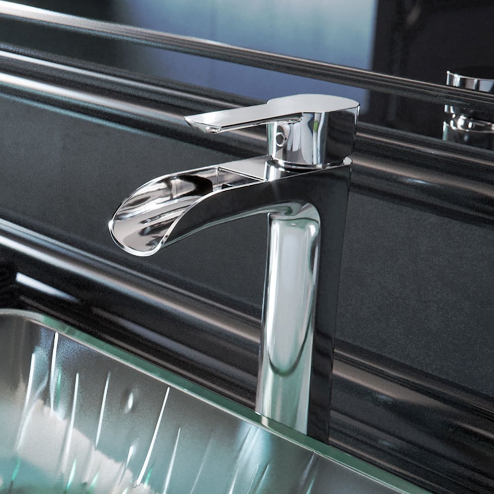Robinet de salle de bain à cascade à poignée unique et trou unique Niko en chrome