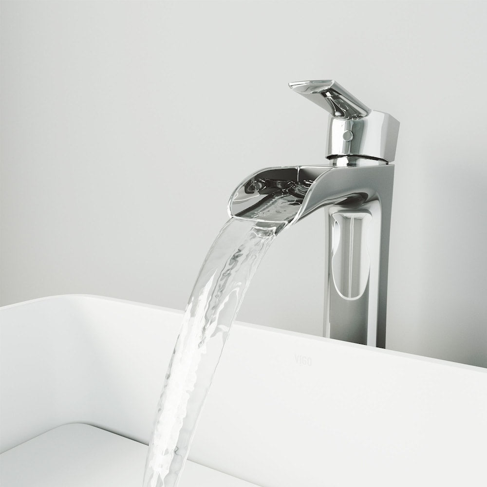 Robinet de salle de bain à cascade à poignée unique et trou unique Niko en chrome