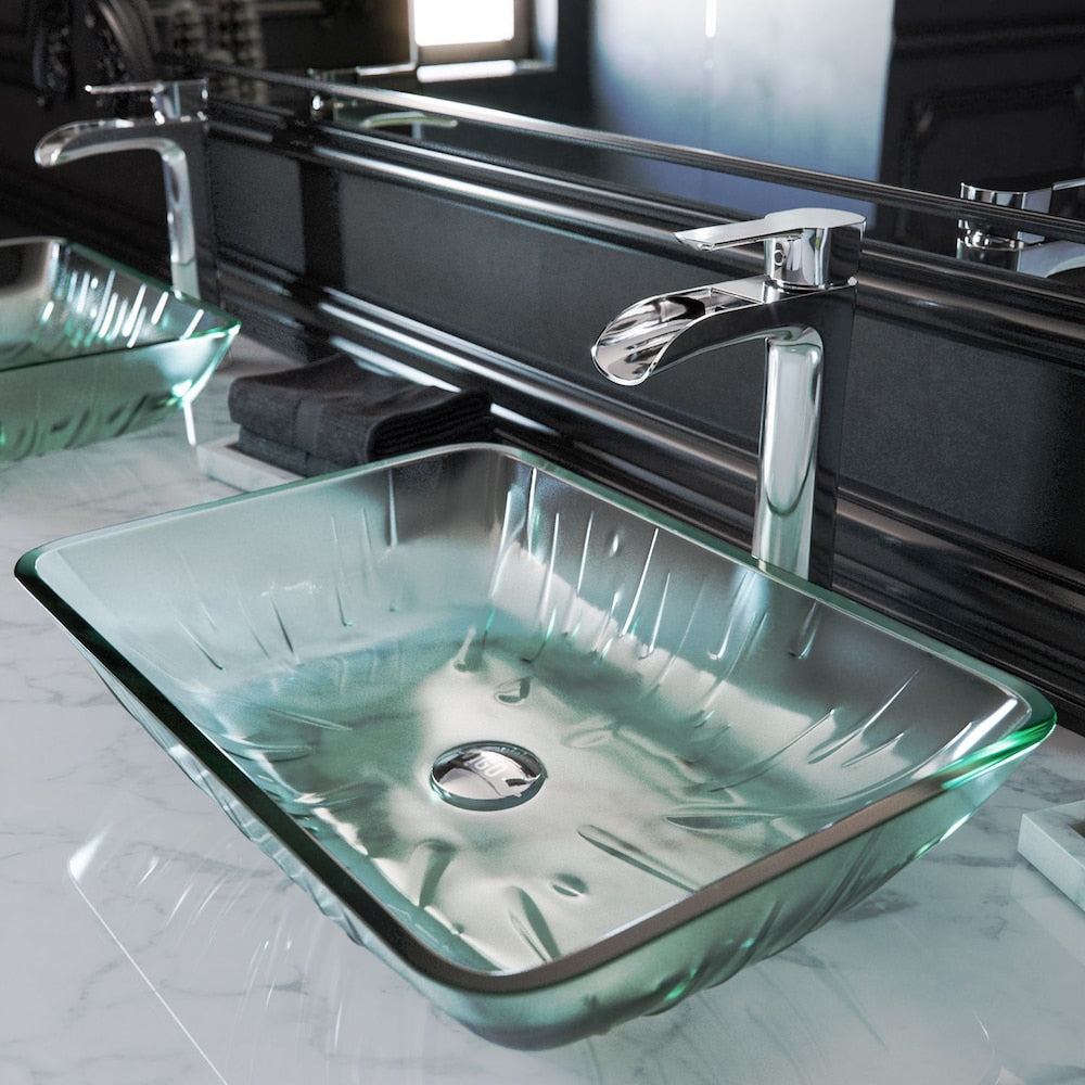 Robinet de salle de bain à cascade à poignée unique et trou unique Niko en chrome