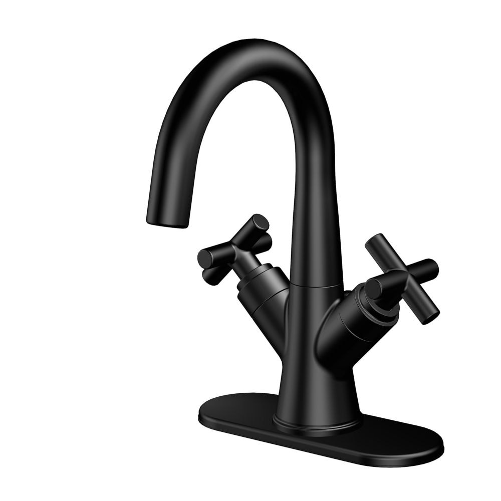 Robinet de salle de bain à arc élevé à 2 poignées Wilmont Centerset (4 pouces) en noir mat avec poignées croisées
