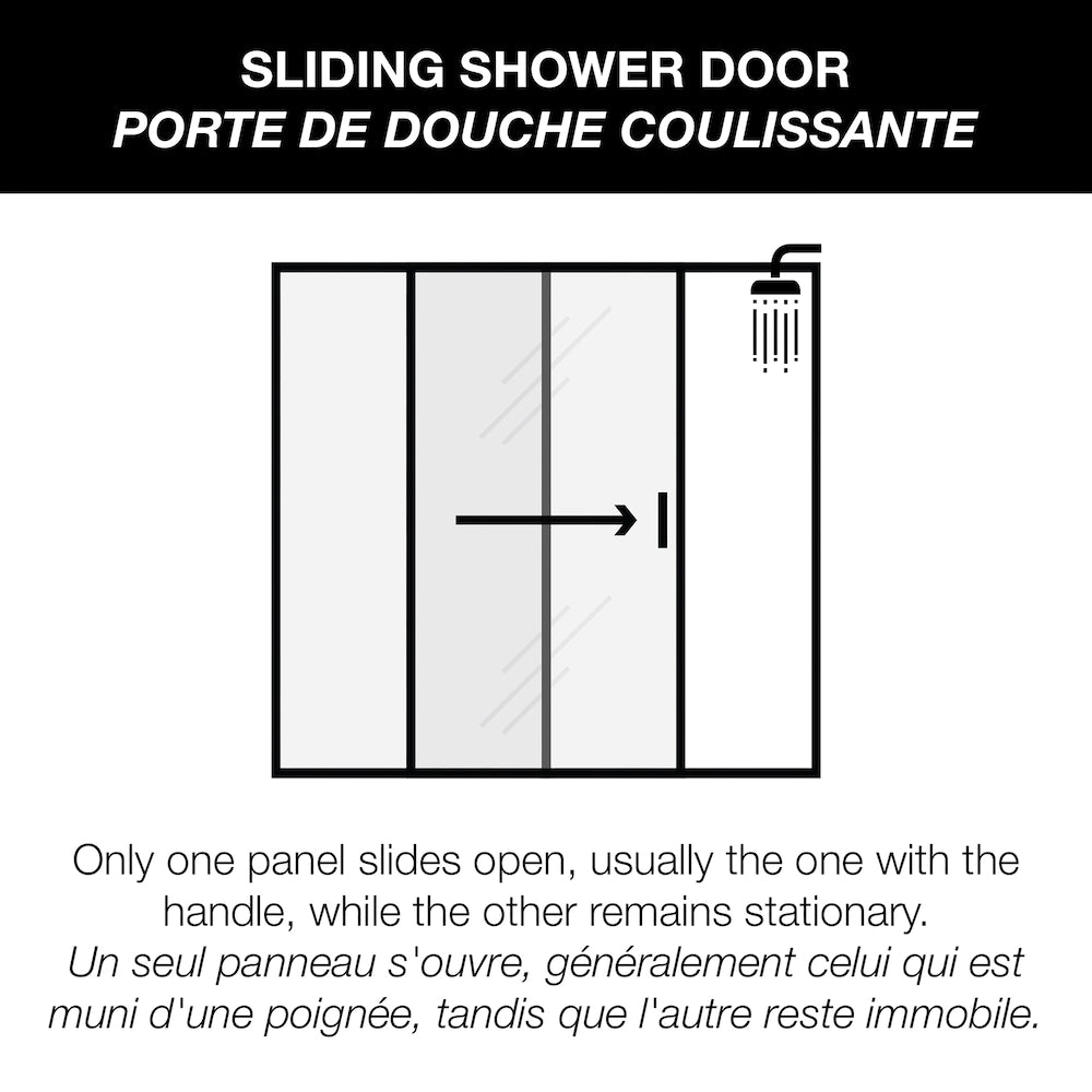 Porte de baignoire coulissante semi-sans cadre Connect 55,5 - 57 L (largeur réglable) x 57 H en chrome avec verre transparent