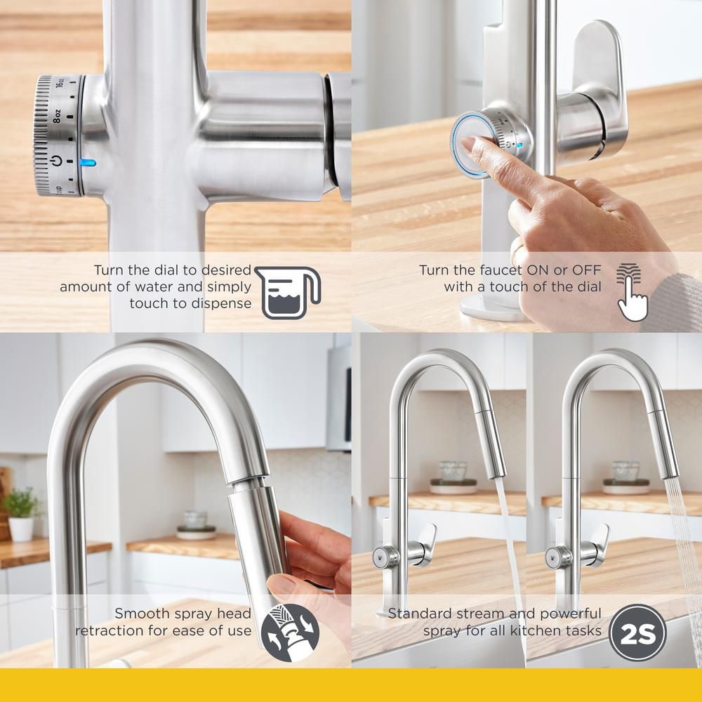 Robinet de cuisine Beale MeasureFill à poignée unique et double jet avec technologie tactile en chrome (robinet inclus)