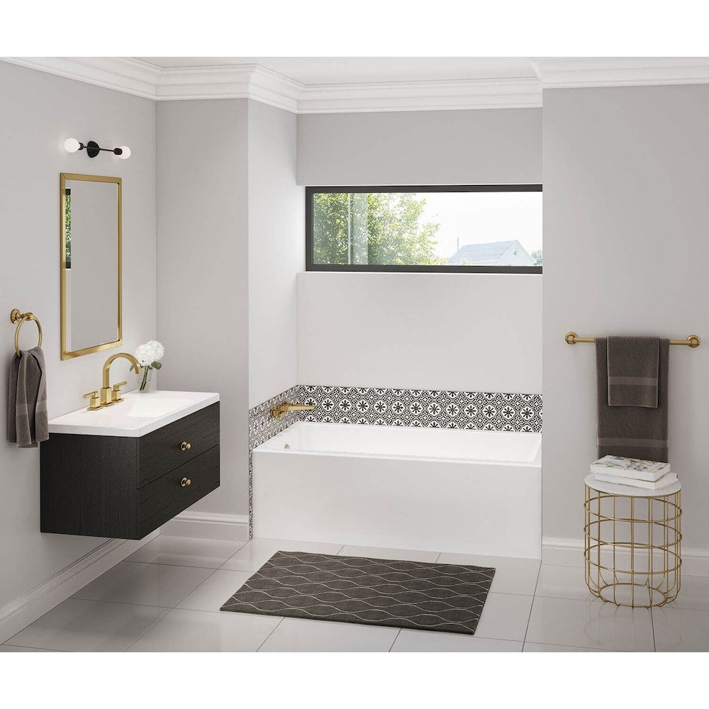 Baignoire en alcôve en acrylique Bosca 60L x 30W x 20H en blanc avec profondeur de trempage de 14 pouces et drain à gauche au-dessus du sol