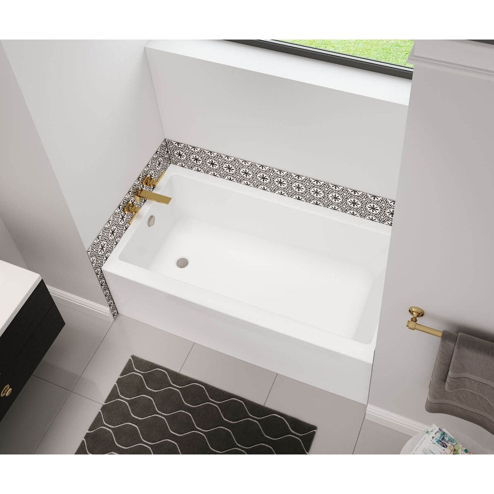Baignoire en alcôve en acrylique Bosca 60L x 30W x 20H en blanc avec profondeur de trempage de 14 pouces et drain à gauche au-dessus du sol