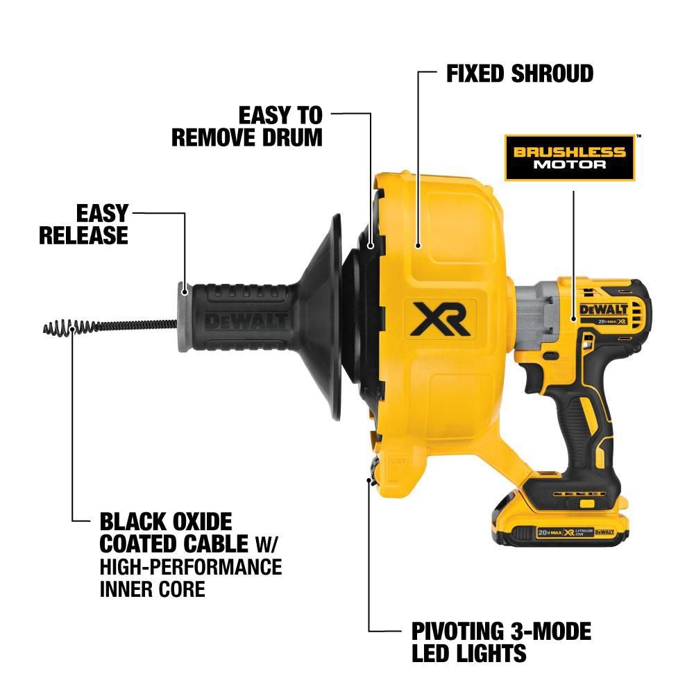 20V MAX XR Lithium-Ion Cordless Brushless Drain Snake with 2Ah Battery, Charger and Kit Box