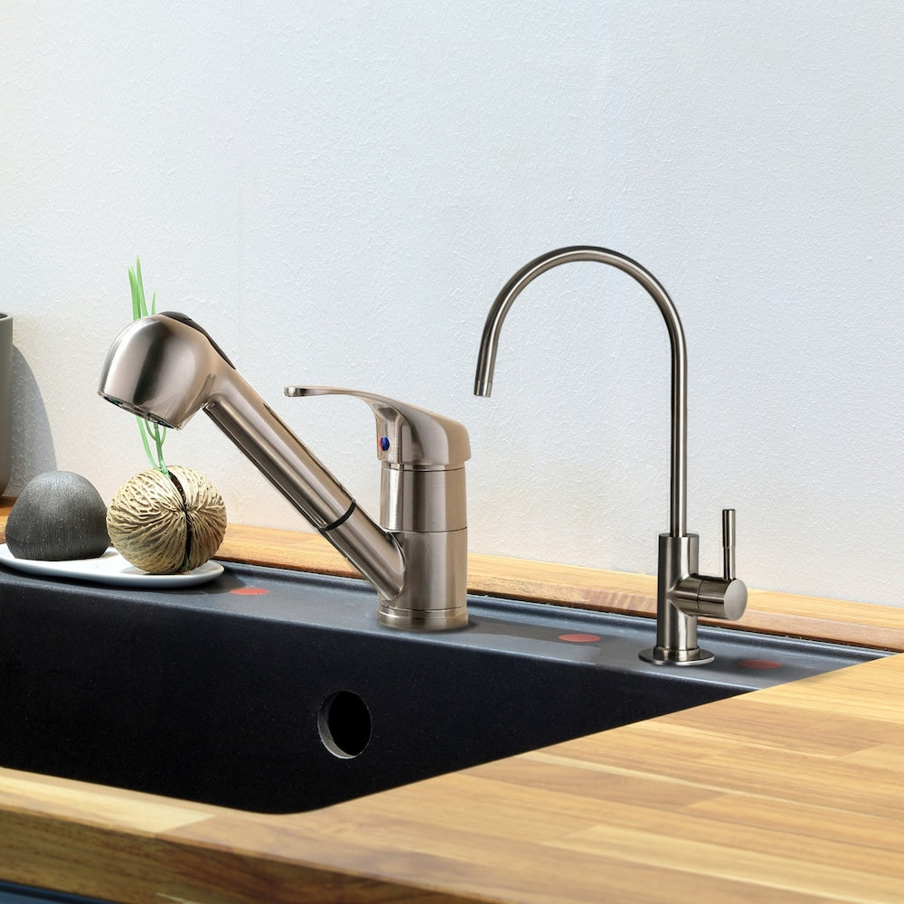Robinet d'eau potable sans plomb pour évier de cuisine à osmose inverse iSpring GA1-BN, nickel brossé
