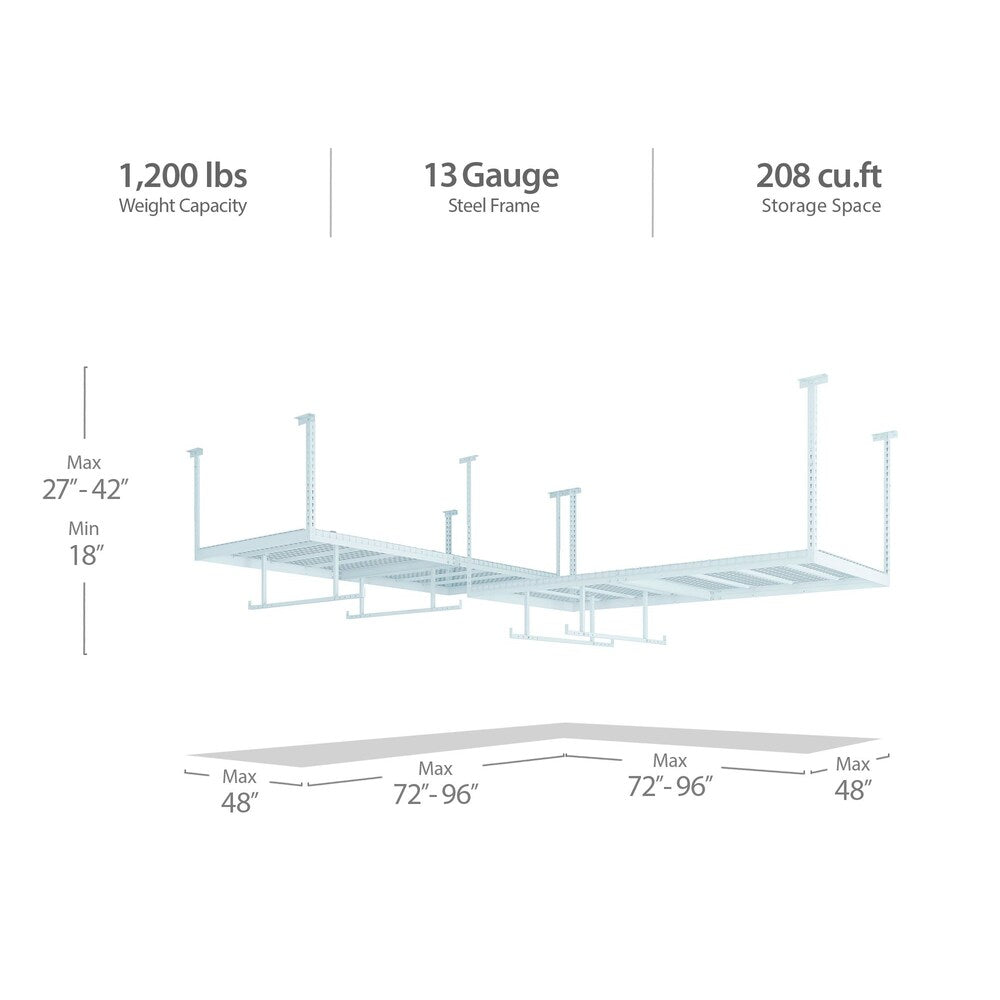 VersaRac Set of 2 Overhead Storage Racks in White with 4-Piece Hanging Bar Accessory Kit