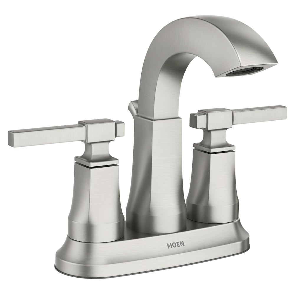 Robinet de lavabo de salle de bain central Ayda à 2 poignées de 4 pouces en nickel résistant aux taches (drain et valve inclus)