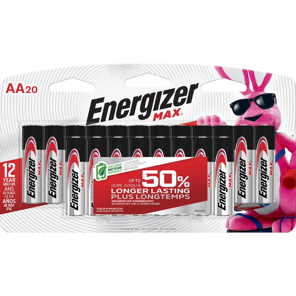 Piles Energizer MAX AA (paquet de 20), piles alcalines doubles A