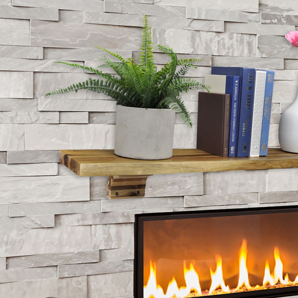 Étagère de cheminée Live Edge de 60 pouces avec corbeaux en bois