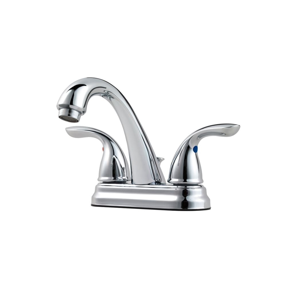 Robinet de lavabo de salle de bain à 2 poignées et à poignée centrale de 4 pouces de la série Pfirst en chrome poli