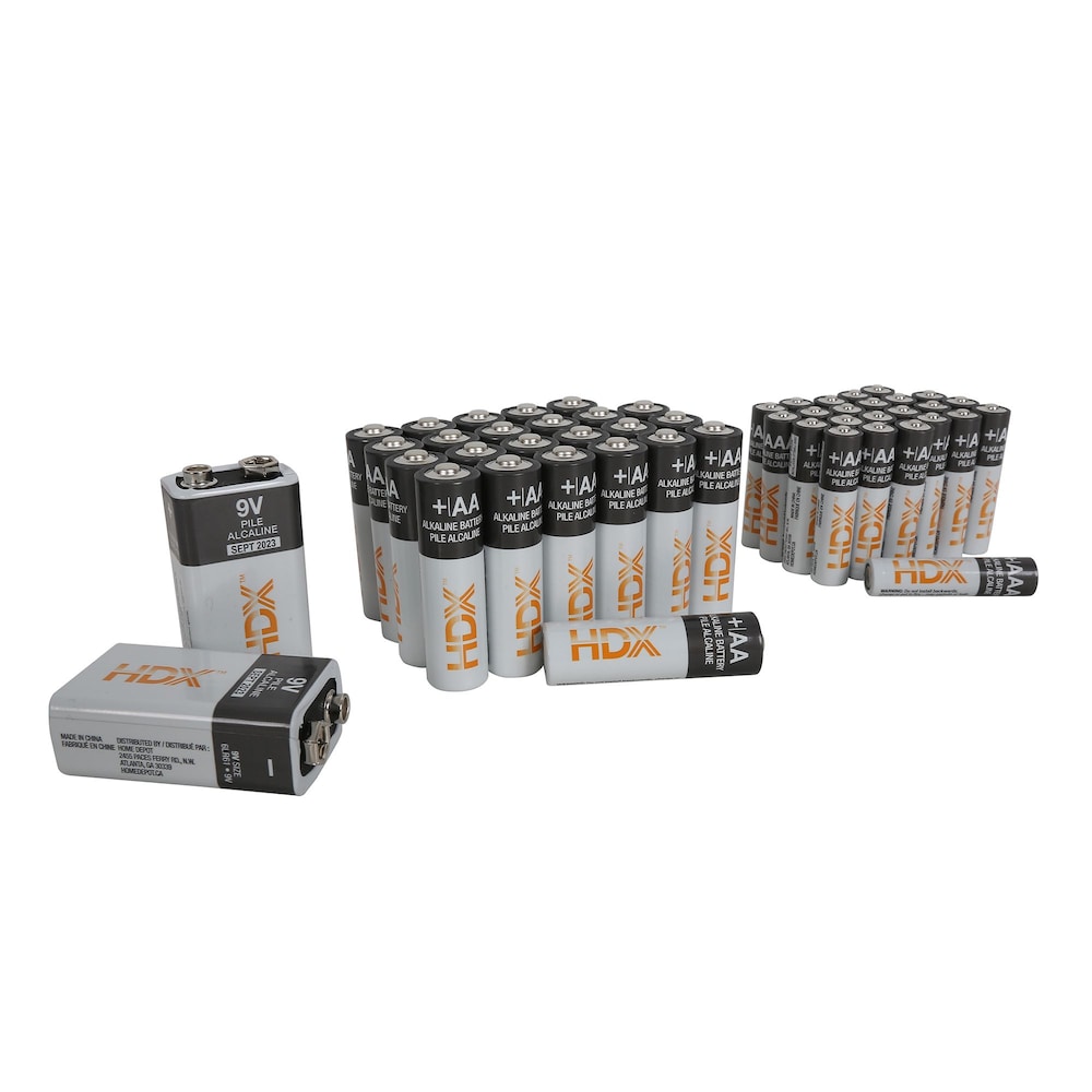 Pack combiné de piles alcalines (comprend 24 piles AA, 24 piles AAA, 2 piles 9 V), 50 pièces