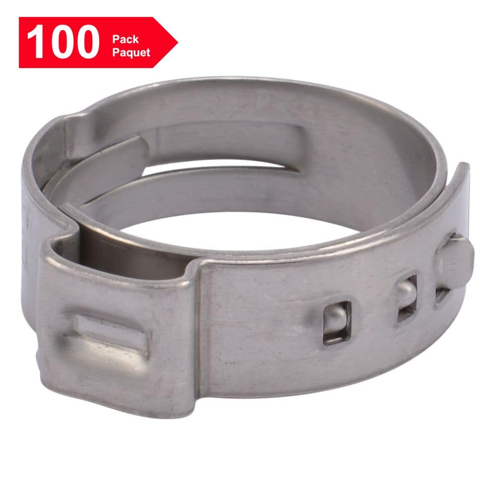 Collier de serrage cannelé en acier inoxydable PEX de 3/4 po pour tuyau PEX - Paquet de 100