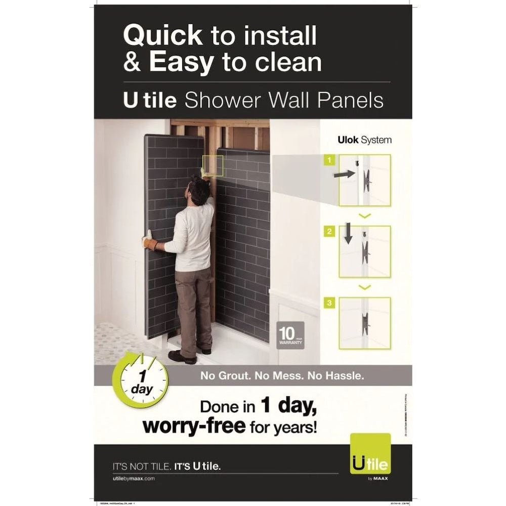 Ensemble de baignoire-douche Utile 60 po L x 30 po l x 80,5 po H avec baignoire en acrylique avec drain à gauche, 1 étagère en verre et cadre/mur de baignoire au fini mat Origin Arctik