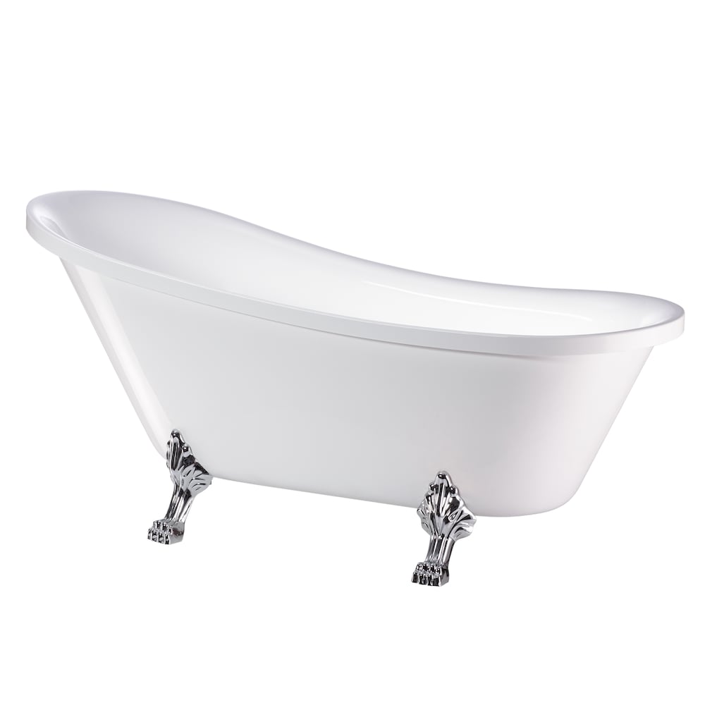 Freestanding claw foot acrylic bathtub with polished chrome pop-up drain. UPC Certified. 6310-L