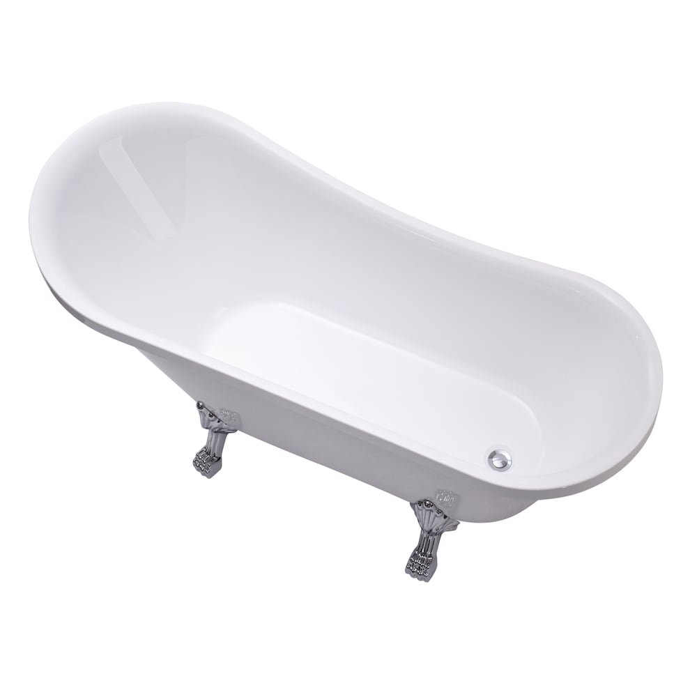 Freestanding claw foot acrylic bathtub with polished chrome pop-up drain. UPC Certified. 6310-L