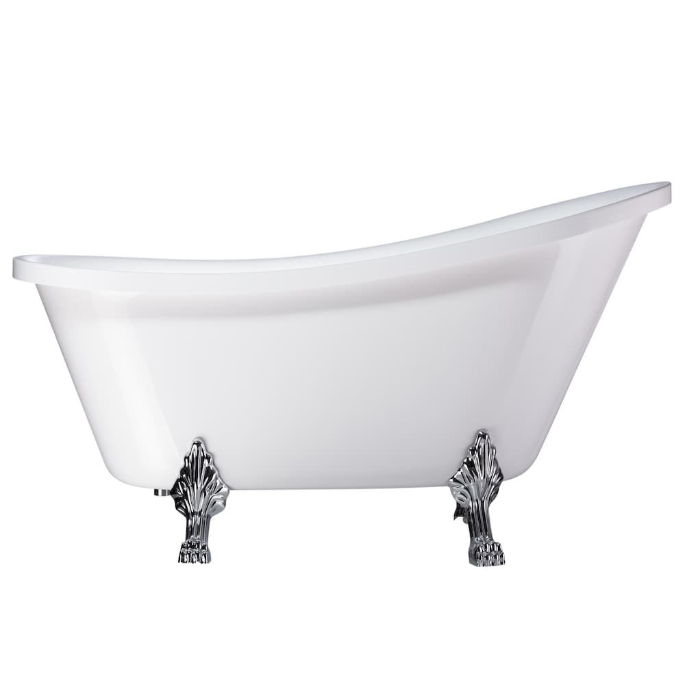 Freestanding claw foot acrylic bathtub with polished chrome pop-up drain. UPC Certified. 6310-L