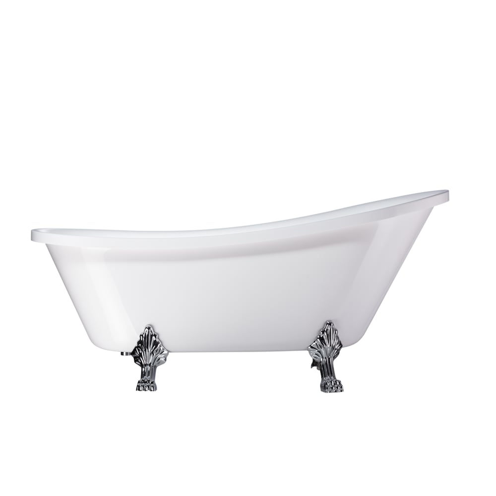 Freestanding claw foot acrylic bathtub with polished chrome pop-up drain. UPC Certified. 6310-L