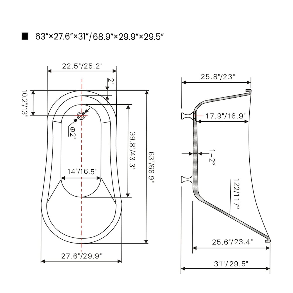 Freestanding claw foot acrylic bathtub with polished chrome pop-up drain. UPC Certified. 6310-L