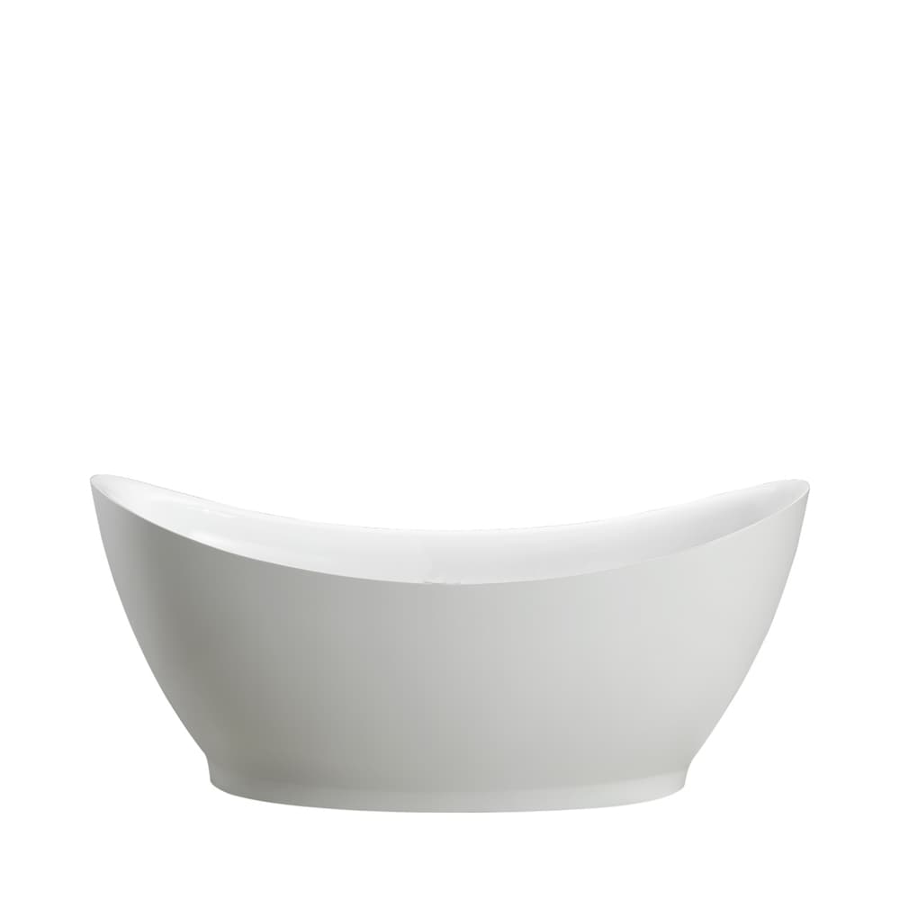 Freestanding acrylic bathtub with polished chrome round overflow and pop-up drain. 6513