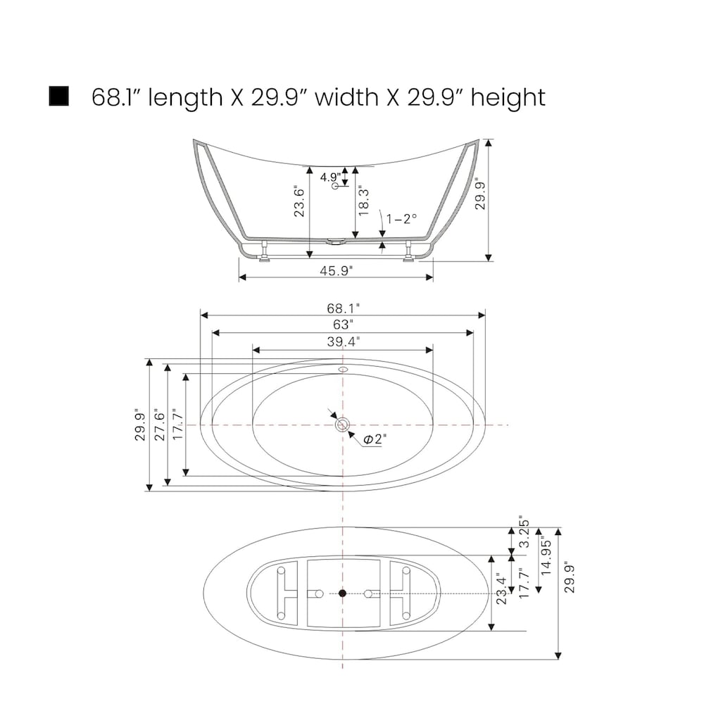 Freestanding acrylic bathtub with polished chrome round overflow and pop-up drain. 6513