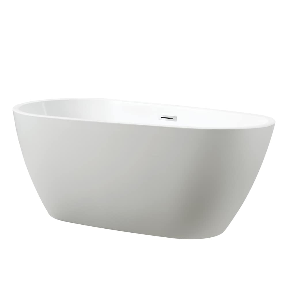Freestanding acrylic bathtub with polished chrome slotted overflow and pop-up drain. 6515
