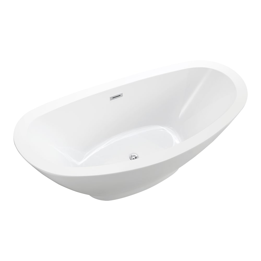 Freestanding acrylic bathtub with polished chrome slotted overflow and pop-up drain. 6516