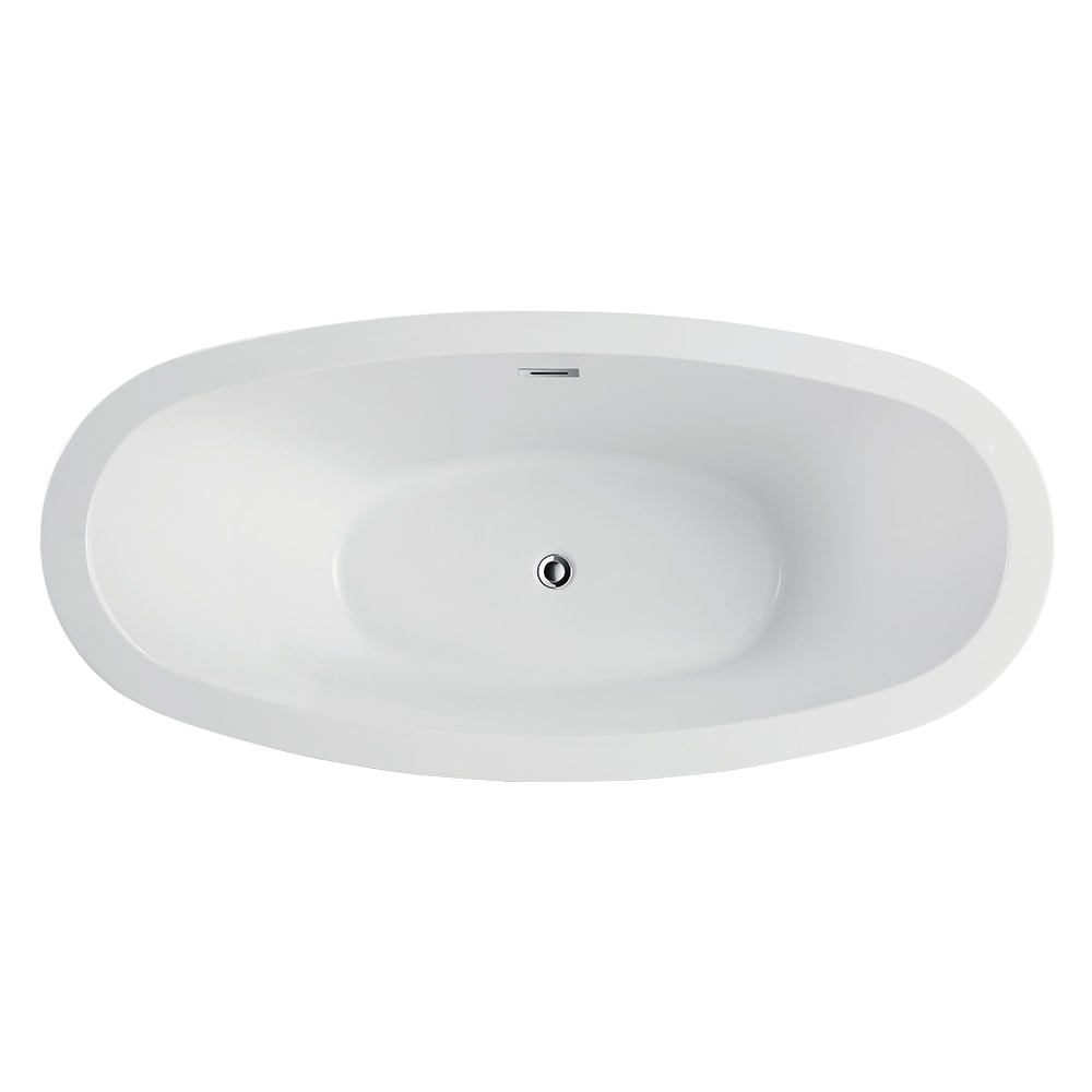 Freestanding acrylic bathtub with polished chrome slotted overflow and pop-up drain. 6516