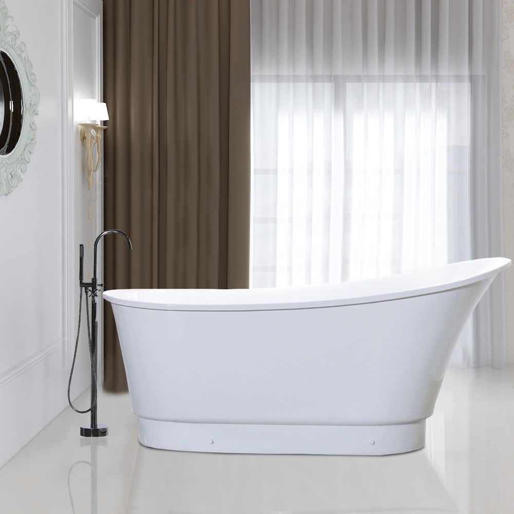 Baignoire autoportante en acrylique avec trop-plein rond en chrome poli et bonde escamotable. 6803