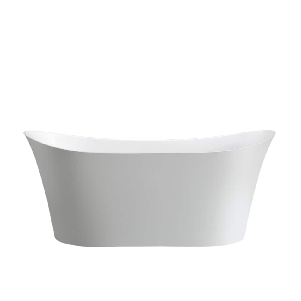 Freestanding acrylic bathtub with polished chrome slotted overflow and pop-up drain. 6805