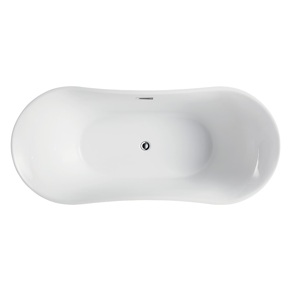Freestanding acrylic bathtub with polished chrome slotted overflow and pop-up drain. 6805