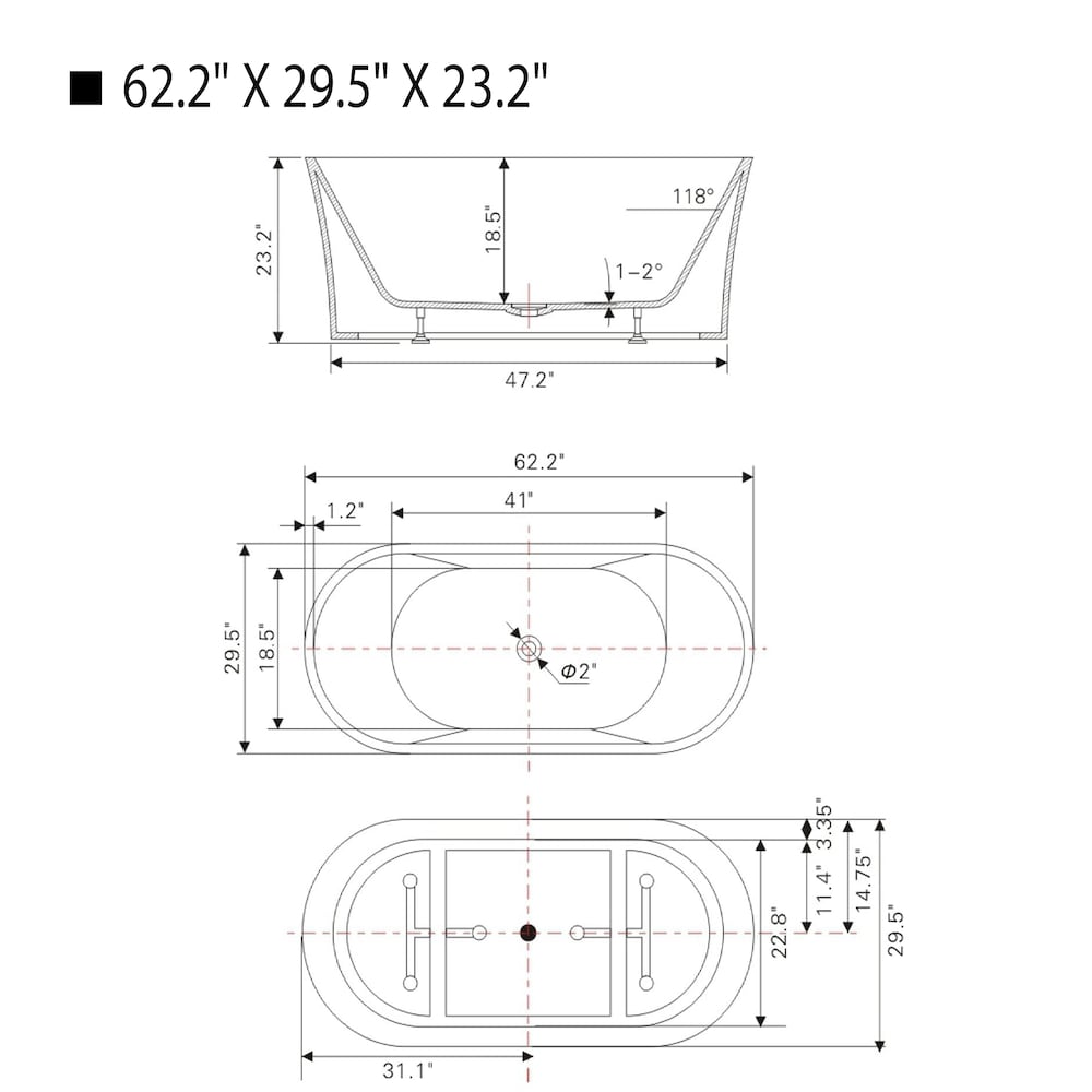 Freestanding acrylic bathtub with polished chrome pop-up drain. 6809