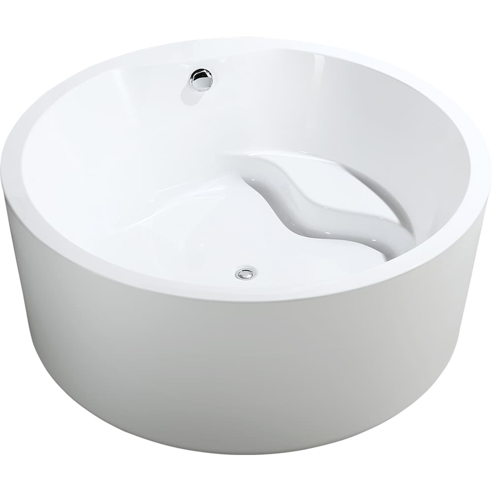 Freestanding acrylic bathtub with polished chrome round overflow and pop-up drain. 6810