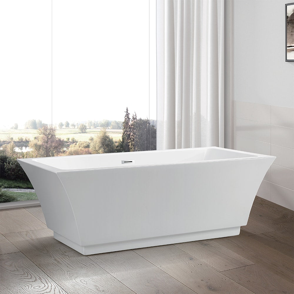 Baignoire autoportante en acrylique avec trop-plein à fentes en chrome poli et bonde escamotable. 6817-L