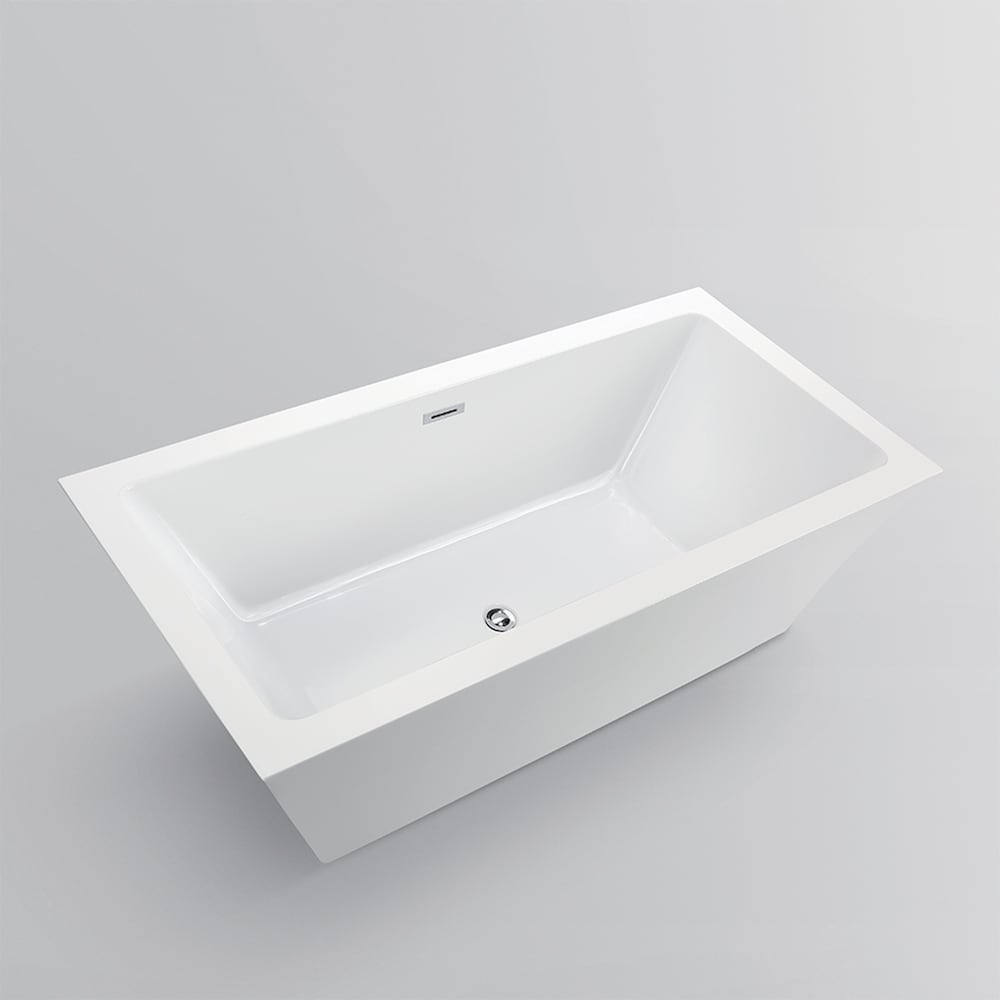 Baignoire autoportante en acrylique avec trop-plein à fentes en chrome poli et bonde escamotable. 6817-L